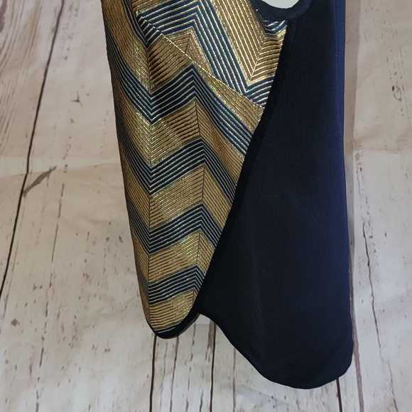 J Crew Chevron Navy Metallic Gold Wool Blend Tank - Picture 6 of 8